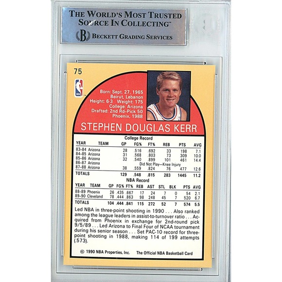 Steve Kerr Cleveland Cavaliers Autographed 1990-91 Hoops Basketball Card Beckett - Picture 2 of 4